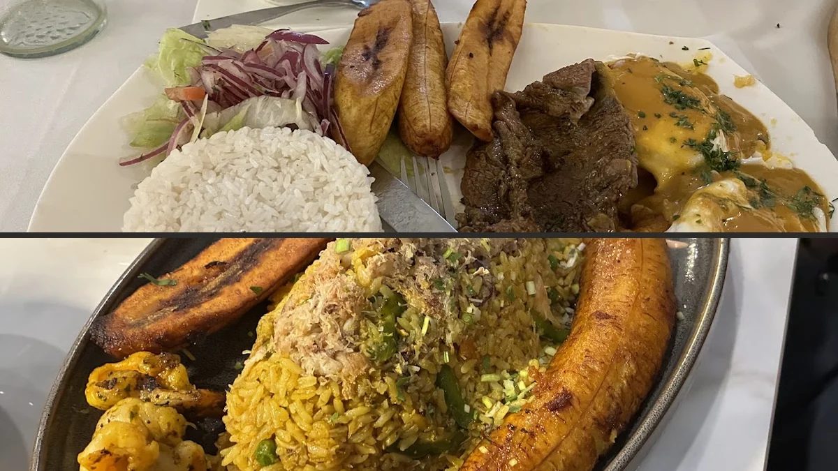 Mixed Ecuadorian dishes served for sharing.