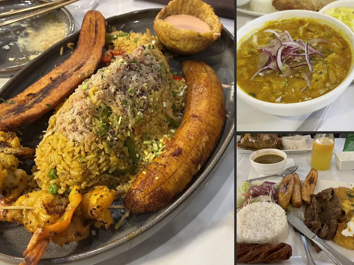 Plates of Ecuadorian food on a table.
